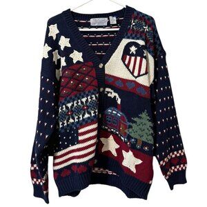 Signature By Northern Isles Cardigan‎ Sweater Size XL Hand Embroidered USA VTG